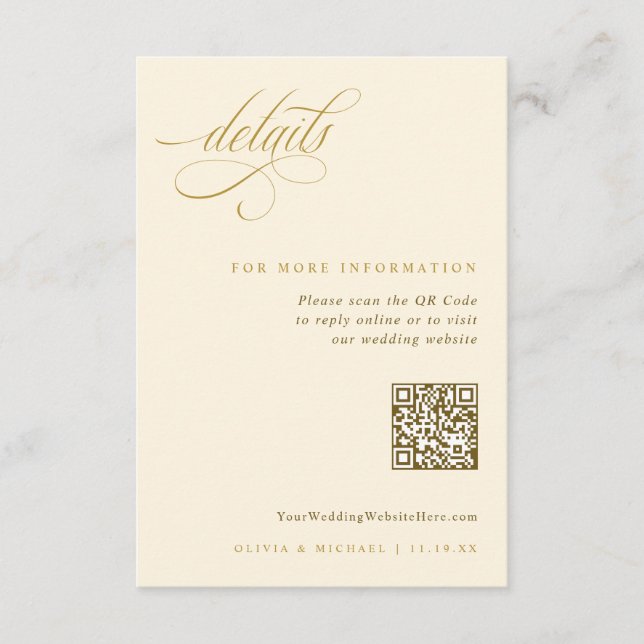 Elegant Gold Ecru Wedding Details Enclosure Card (Front)
