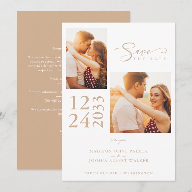 Elegant Gold Effect 2 Photos Sophisticated Wedding (Front/Back)