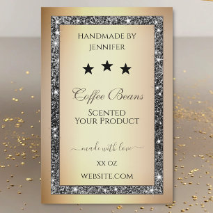 Elegant Gold Effect Silver Glitter Product Labels