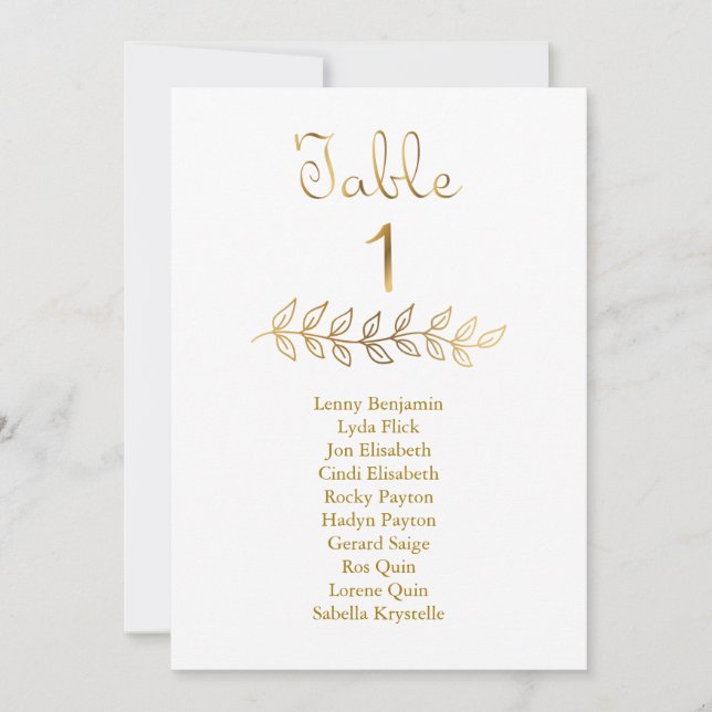 Elegant Gold effect Table Number 1 Seating Chart (Front)