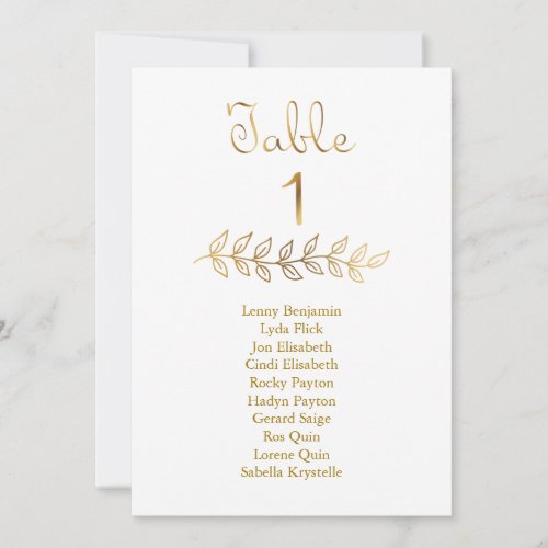 Elegant Gold effect Table Number 1 Seating Chart