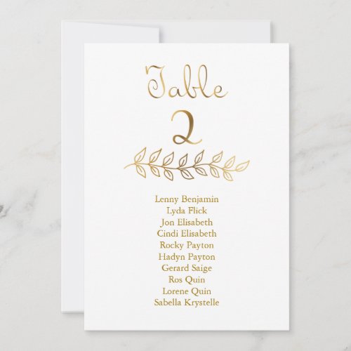 Elegant Gold effect Table Number 2 Seating Chart