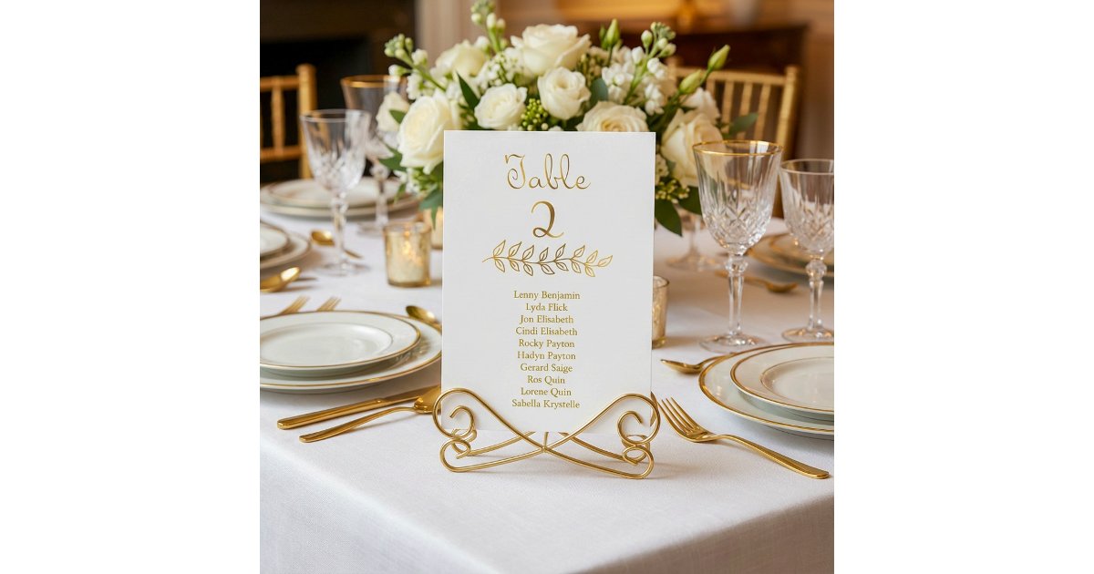 Elegant Gold effect Table Number 2 Seating Chart | Zazzle