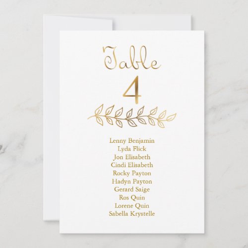 Elegant Gold effect Table Number 4 Seating Chart