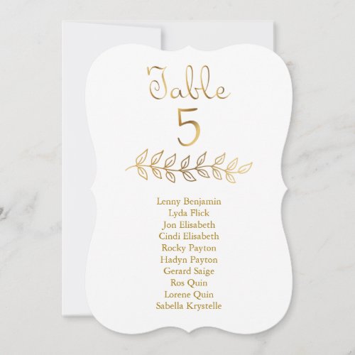 Elegant Gold effect Table Number 5 Seating Chart