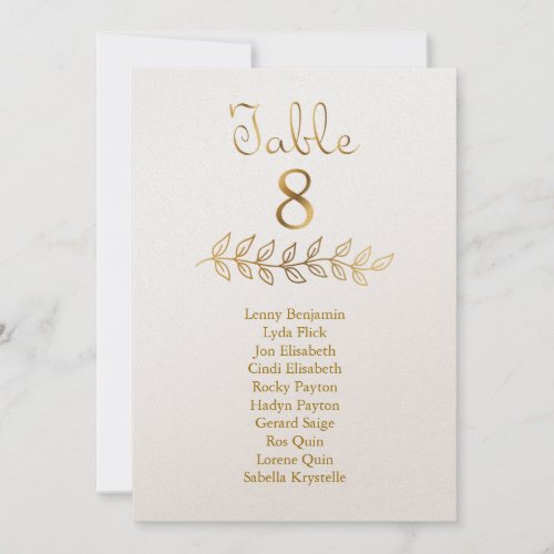 Elegant Gold effect Table Number 8 Seating Chart
