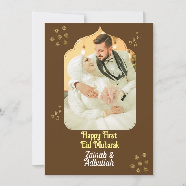 Elegant Gold Eid Photo greeting card (Front)