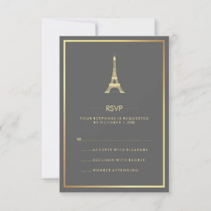Elegant Gold Eiffel Tower on Gray Wedding RSVP Invitation