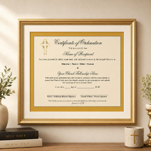 Elegant Gold Elder Certificate of Ordination