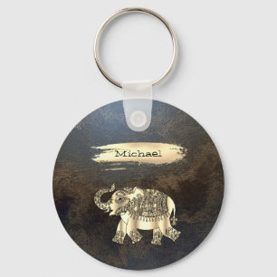 Elegant Gold Elephant,Brush Stroke,Leather Look Keychain