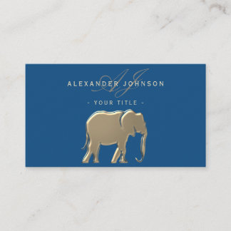 Elegant Gold Elephant Classic Blue Professional Business Card
