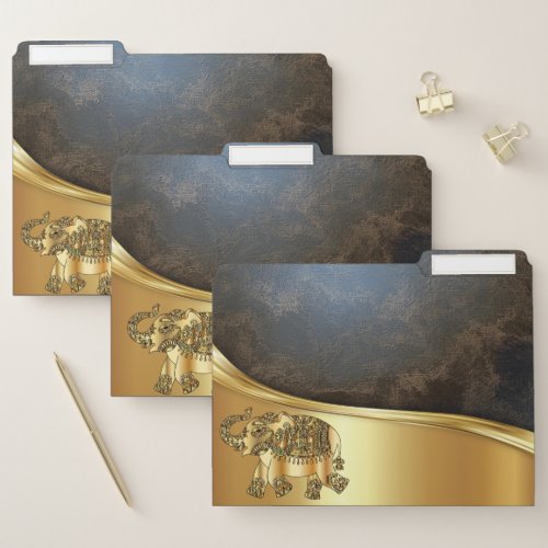 Elegant Gold Elephant Paisley Leather Look File Folder