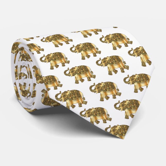 Elegant,Gold Elephant, Paisley Neck Tie (Rolled)