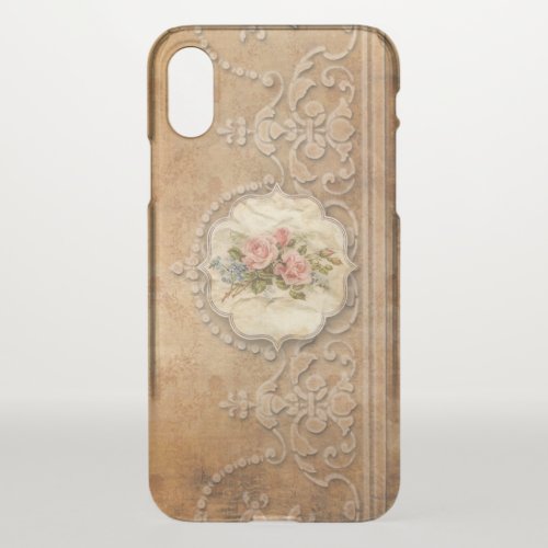 Elegant Gold Embossed Style Filigree and Roses iPhone X Case