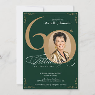 Elegant Gold Emerald 60th Birthday Invitation