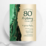 Elegant Gold Emerald Green Agate 80th Birthday Invitation<br><div class="desc">Emerald green and gold agate 80th birthday party invitation. Elegant modern design featuring watercolor agate marble geode background,  faux glitter gold and typography script font. Trendy invite card perfect for a stylish women's bday celebration. Printed Zazzle invitations or instant download digital printable template.</div>