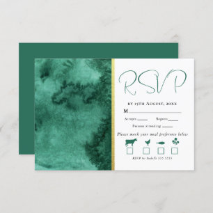 Elegant Gold Emerald Green Color Wash Wedding RSVP Card