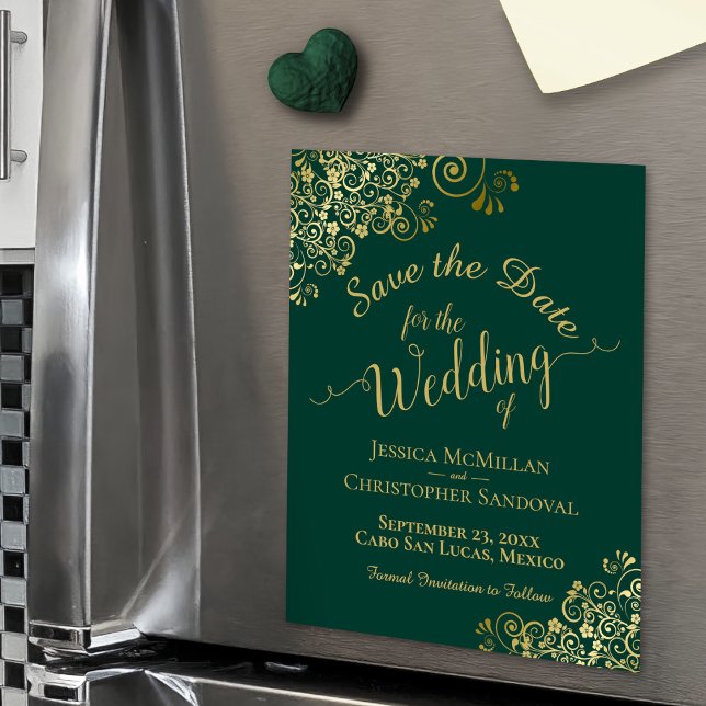 Elegant Gold Emerald Green Save the Date Magnet (On Refrigerator)