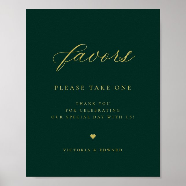 Elegant Gold Emerald Green Wedding Favor  Poster (Front)