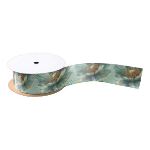 Elegant Gold & Emerald Poppy Wedding  Satin Ribbon