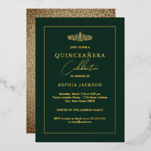 Elegant Gold Emerald Quinceanera 15th Birthday Foil Invitation