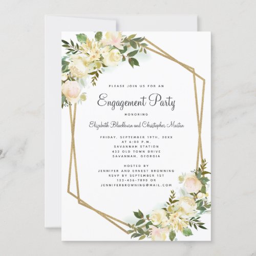 Elegant Gold Engagement Party Wedding Floral White Invitation