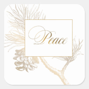 Elegant Gold Engraved Pine Peace Greeting Square Sticker