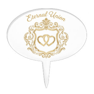 Elegant Gold Eternal Union Wedding Crest Ornate Cake Topper
