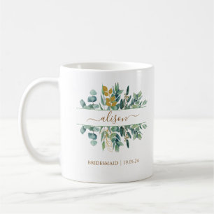 Elegant Gold Eucalyptus Bridesmaid Gift Keepsake Coffee Mug