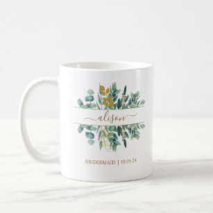 Elegant Gold Eucalyptus Bridesmaid Gift Keepsake Coffee Mug