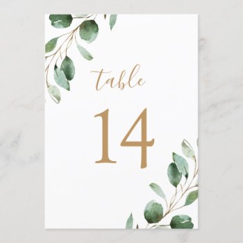Elegant Gold Eucalyptus Greenery 5x7 Table Numbers by PeachBloome at Zazzle