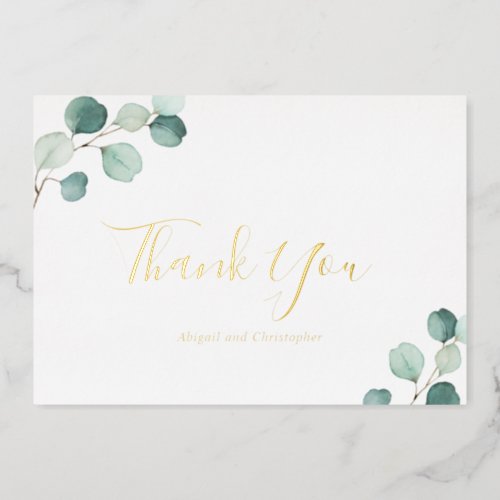 Elegant Gold Eucalyptus Wedding Thank You Card