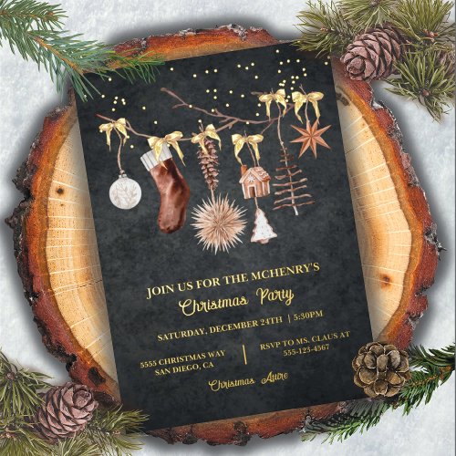 Elegant Gold Evening Christmas Branch Foil Invitat Foil Invitation