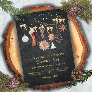Elegant Gold Evening Christmas Branch Foil Invitat Invitation