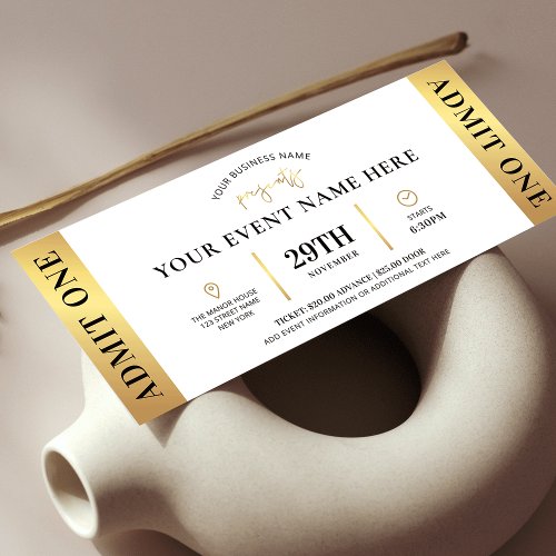 Elegant Gold Event Ticket Business Logo Admit One Invitation