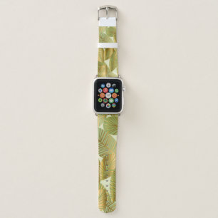 elegant gold exotic leaves seamless pattern on blu apple watch band