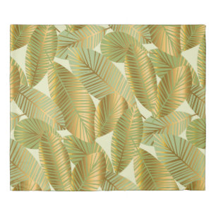 elegant gold exotic leaves seamless pattern on blu duvet cover
