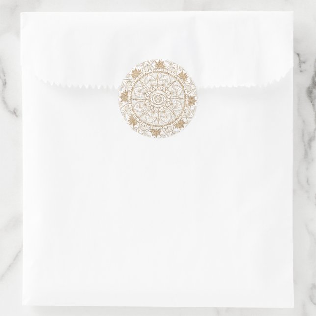 Elegant Gold Eye Sun Moon Mandala White Classic Round Sticker (Bag)