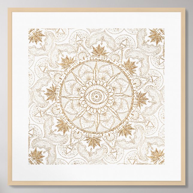 Elegant Gold Eye Sun Moon Mandala White Framed Art (Framed Front)