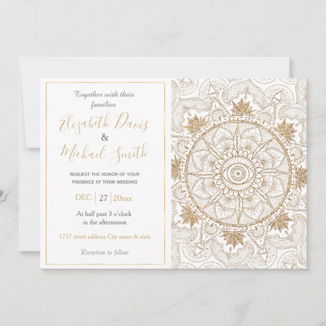 Elegant Gold Eye Sun Moon Mandala White Invitation (Front)