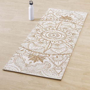 Elegant Gold Eye Sun Moon Mandala White Yoga Mat