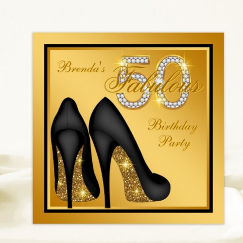 Elegant Gold Fabulous 50th Birthday Party Invitation