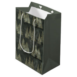 Elegant Gold Fairylight Pine Trees Christmas Medium Gift Bag