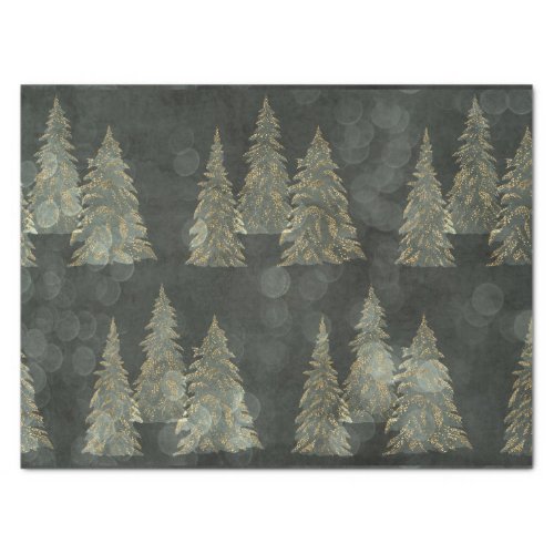 Elegant Gold Fairylight Pine Trees Christmas Tissue Paper