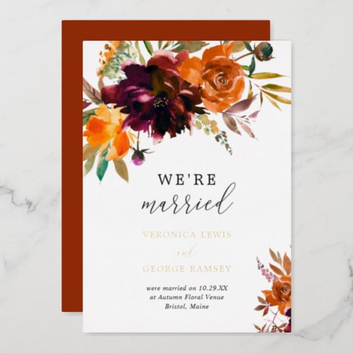 Elegant Gold Fall Floral Rustic Wedding Reception Foil Invitation