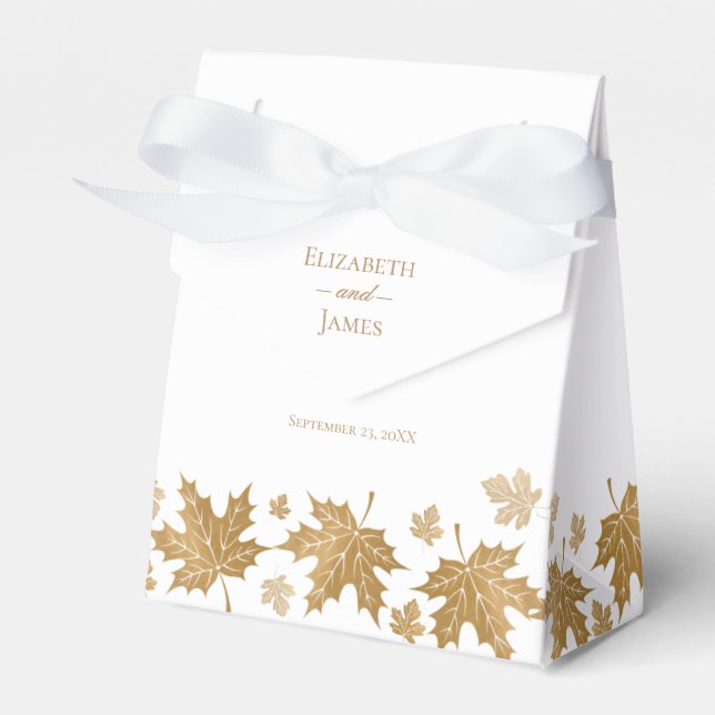Elegant Gold Fall Leaves Custom Wedding Favor Boxes (Front Side)
