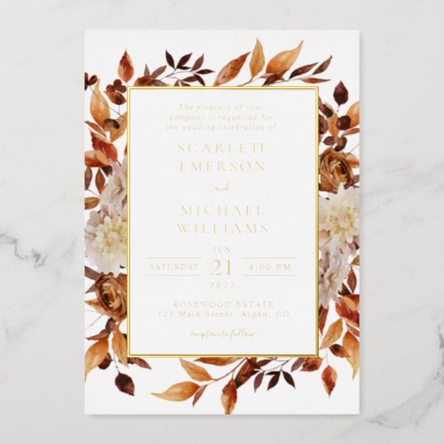 Elegant Gold Fall Wedding Foil Invitation
