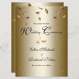 Elegant Gold Falling Leaves Wedding Program