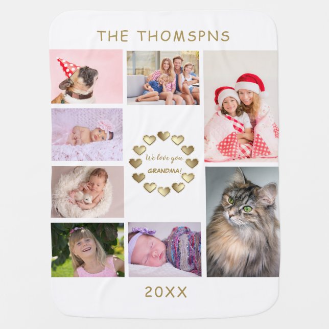 Elegant Gold Family Photo Collage Mother's Day Baby Blanket (Front)