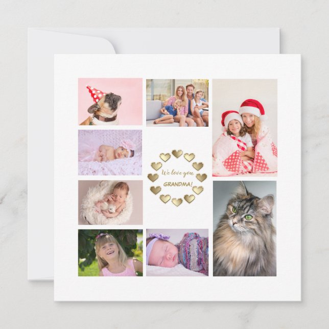 Elegant Gold Family Photo Collage Mother's Day Holiday Card (Front)